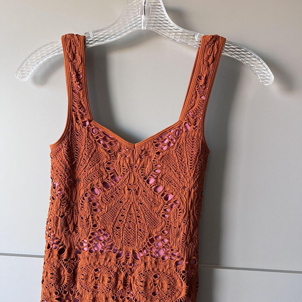 Intimately Free People Mini Dress Womens XS/S Rust Crochet Lace Bodycon Made USA - Picture 3 of 6